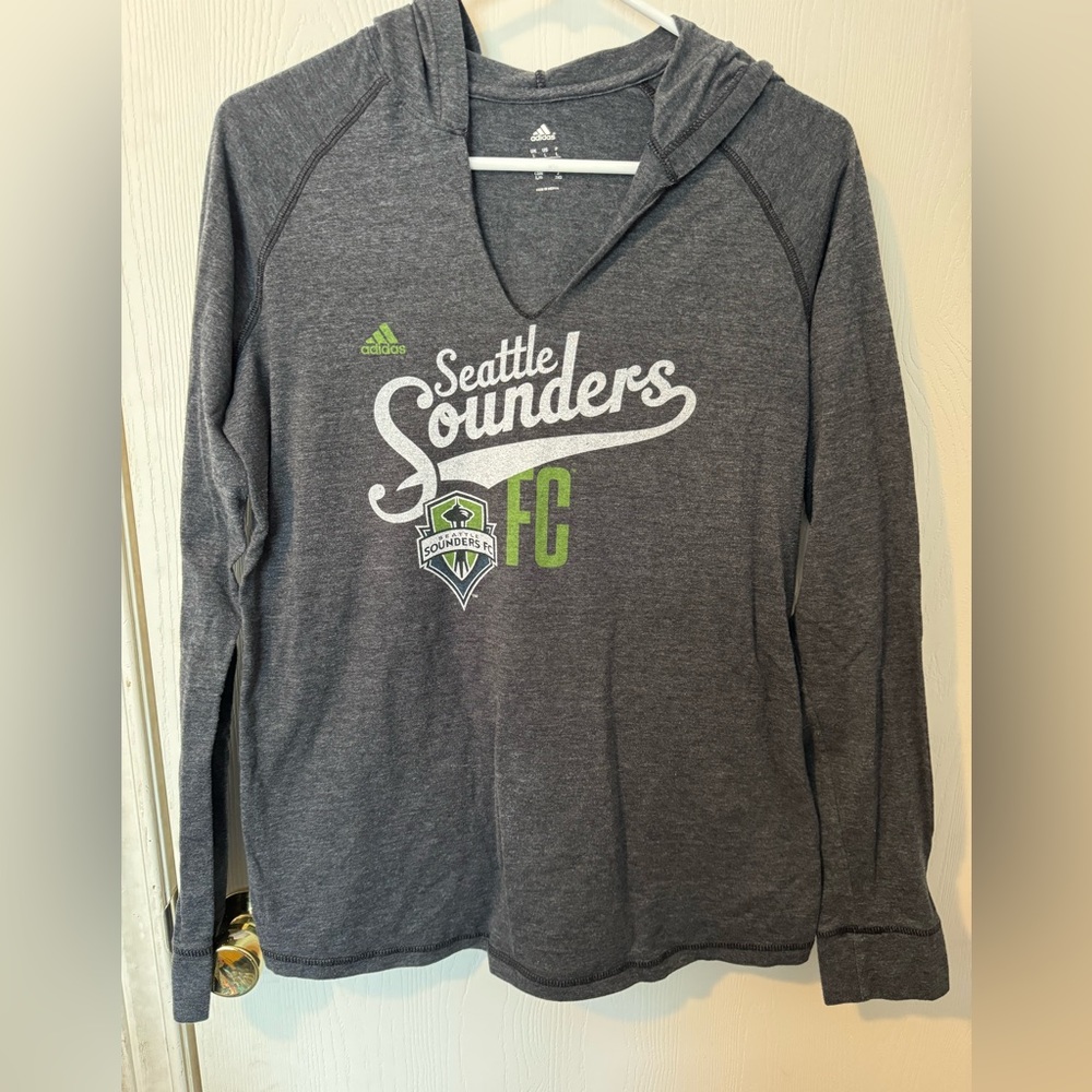 Women’s hooded T-shirt/ Adidas size large - Seattle Sounders
